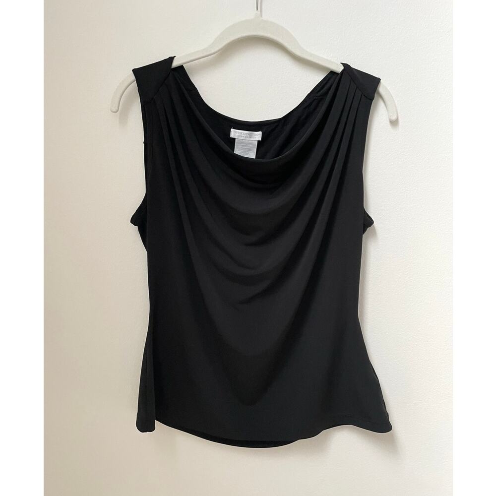 Vintage Y2K Worthington Cowl Neck Sleeveless Top Womens MP Black Draped Blouse